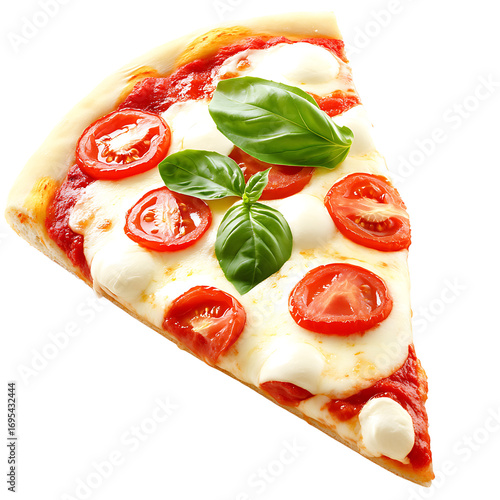 Slice of Margherita Pizza with Fresh Tomatoes, Mozzarella, and Basil