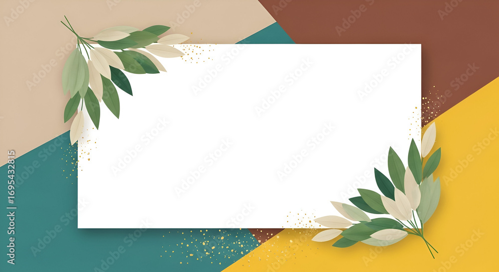 Fototapeta premium Elegant Leafy Frame with Golden Accents for Invitations and Announcements.