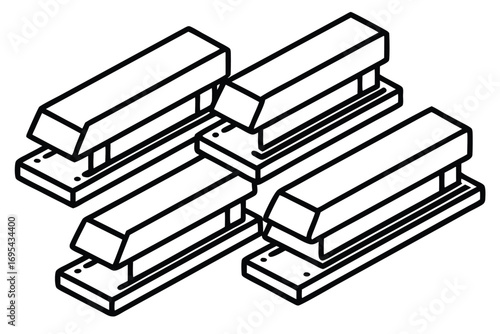 Four office staplers isometric line art office supplies