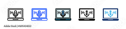 Laptop Podcast Icon Collection With Multiple Styles