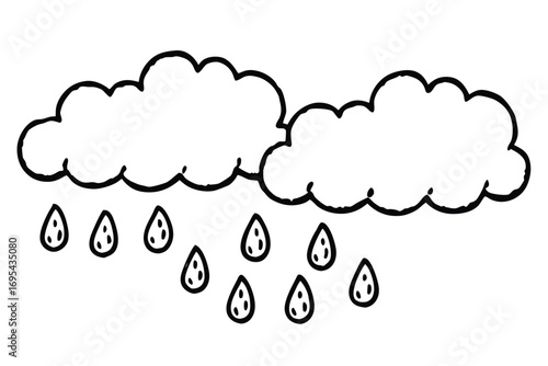 Minimalist clouds raining water drops weather illustration