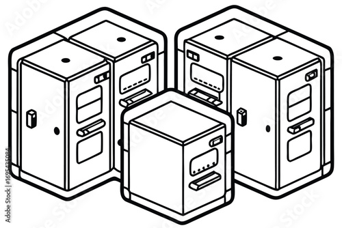 Minimalist line art illustration featuring four cuboid