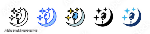 Night Podcast Icon Collection With Multiple Styles