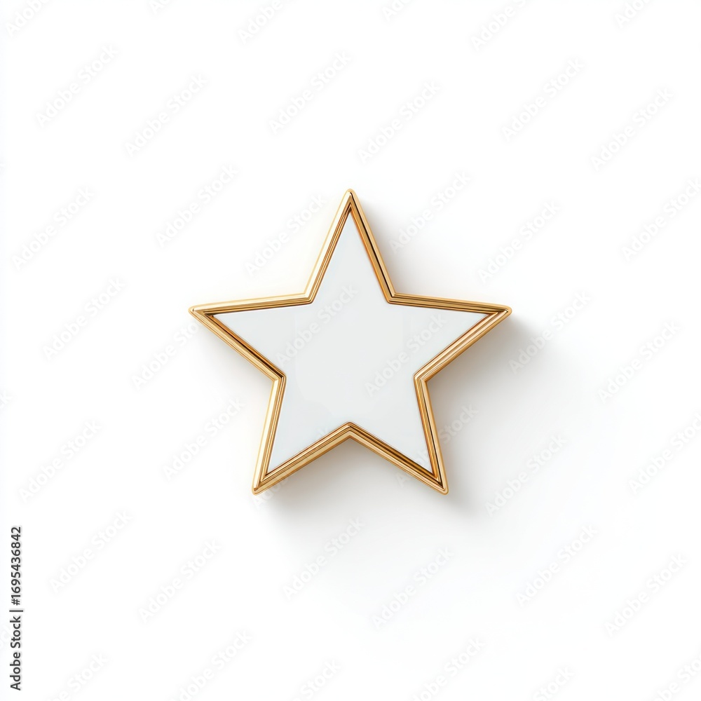 Obraz premium A bright, five-pointed gold-edged star sits on a plain white surface, casting a slight shadow