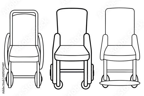 Three wheelchairs lined up mobility aid medical equipment