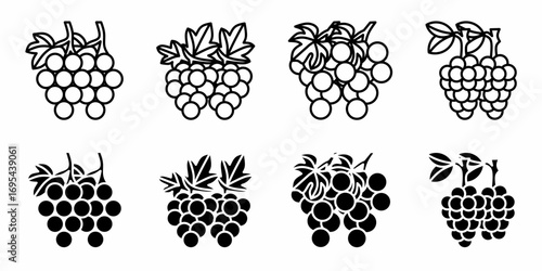 Grapes. Vector collection of Grape icon illustration. Black icon design.