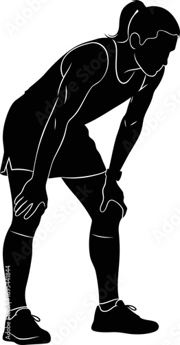 athletes exhaustion silhouette of a runner, postrace fatigue and determination, isolated on transparent background