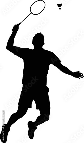 badminton player silhouette dynamic serve, effortless grace, aerial power, isolated on transparent background