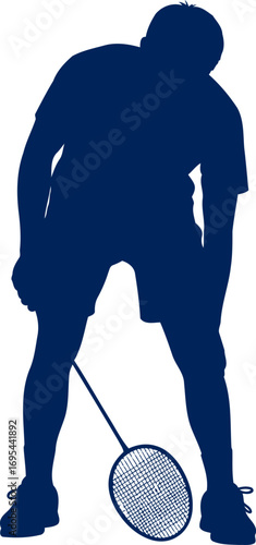 badminton player silhouette a moment of pause, intense focus, and quiet determination, isolated on transparent background