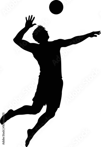 beach volleyball player silhouette dynamic leap, effortless power, sunkissed victory, isolated on transparent background