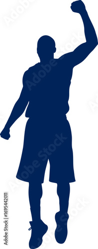 basketball player silhouette victory leap, triumphant pose, athletic power, isolated on transparent background