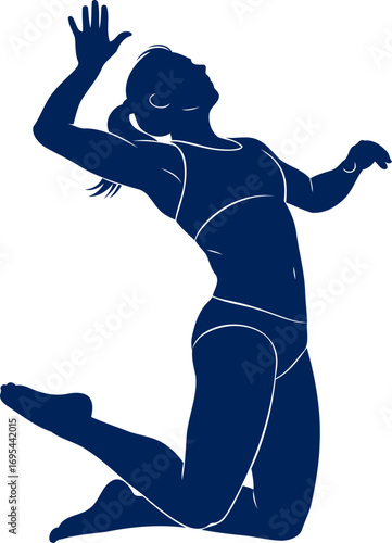 beach volleyball player silhouette effortless grace, dynamic dive, stunning power, isolated on transparent background
