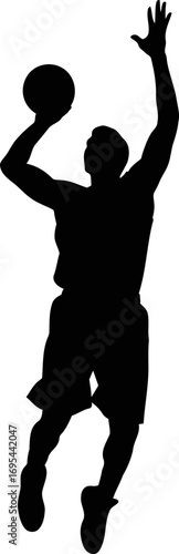 black silhouette of basketball players dramatic dunking moment power, grace, and victory, isolated on transparent background
