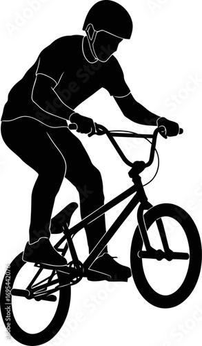 bmx rider silhouette adrenaline rush, urban freestyle, extreme sports graphic, isolated on transparent background