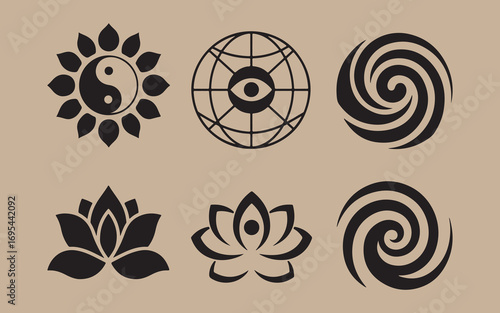 Collection of spiritual and esoteric symbols on a textured background