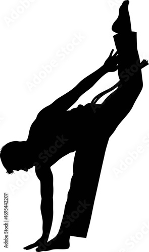 capoeira silhouette brazilian martial art, dynamic pose, athletic power, isolated on transparent background
