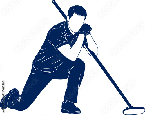 curling strategist precise sweep, focused intensity, winter games, isolated on transparent background