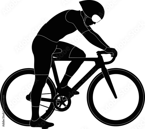 cyclist silhouette a black and white study of speed, endurance, and determination, isolated on transparent background
