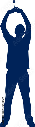 dart player silhouette poised for victory, intense focus, ultimate concentration, navy blue design, athletic spirit, isolated on transparent background