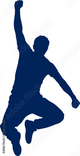dynamic silhouette of a man in a powerful leap triumphant jump, effortless grace, and unstoppable momentum, isolated on transparent background