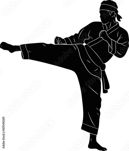 dynamic martial arts silhouette the precision of a high kick, strength, and grace in motion, isolated on transparent background