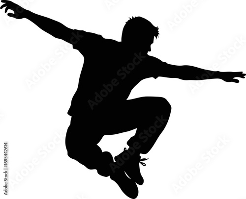 dynamic silhouette of a parkour athlete effortless power, gravitydefying leap, urban agility, isolated on transparent background