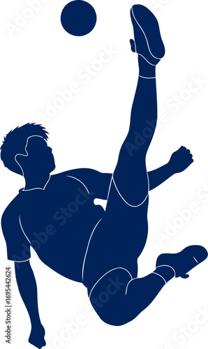 dynamic soccer silhouette acrobatic volley, effortless power, aerial mastery, isolated on transparent background