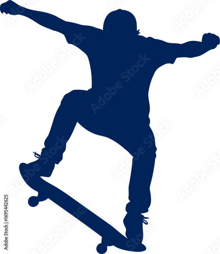 dynamic skateboarding silhouette air, balance, and the thrilling pursuit of urban freedom, isolated on transparent background