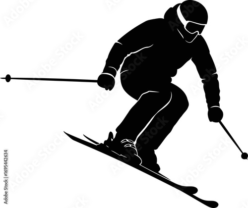 dynamic skier silhouette thrilling descent, snow power, winter sports, isolated on transparent background