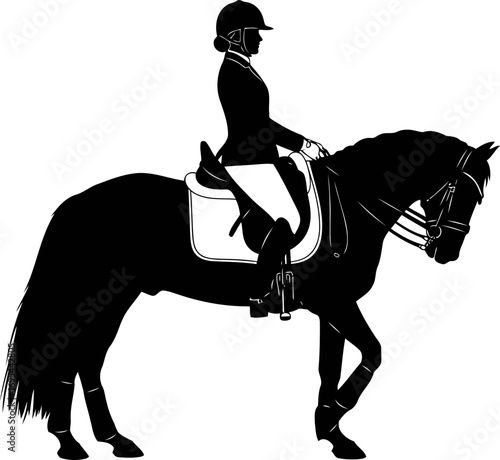 elegant equestrian silhouette horseback riders grace and majesty in dressage, isolated on transparent background