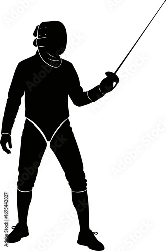 elegant fencing silhouette a poised athlete, precise movements, and the thrill of the duel, isolated on transparent background