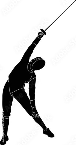 fencer silhouette flexibility, balance, and the precision of a lethal strike, isolated on transparent background