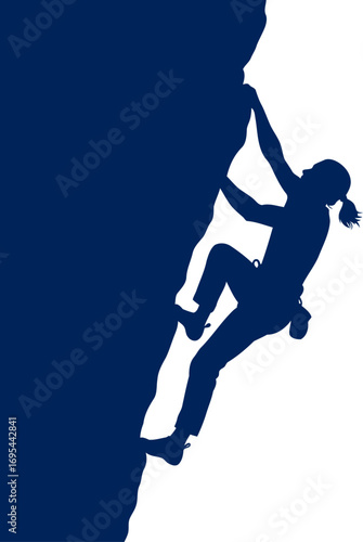 female rock climber silhouette conquering heights, embracing challenges, defining strength, isolated on transparent background