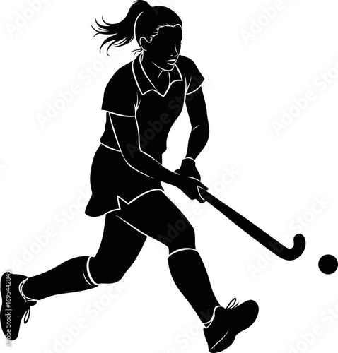 field hockey player silhouette effortless speed, precise strike, and unwavering determination, isolated on transparent background
