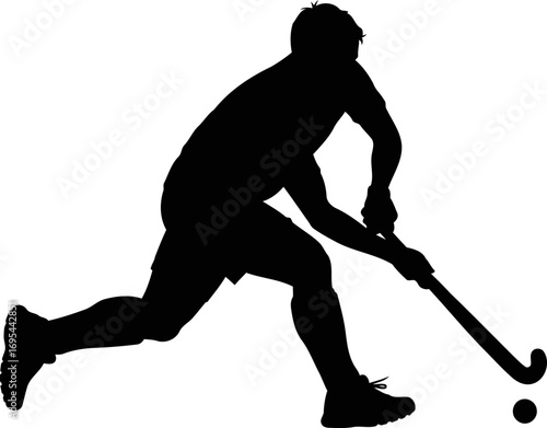 field hockey player silhouette intense action, dynamic pose, and unwavering focus, isolated on transparent background