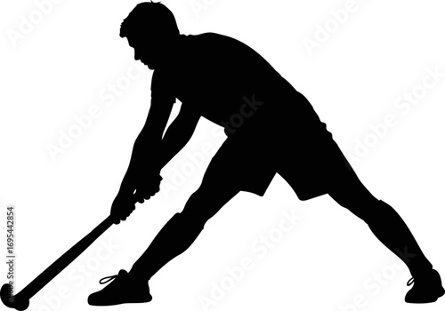 field hockey player silhouette intense action, athletic power, and the excitement of the game, isolated on transparent background