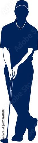 golfer silhouette focused posture, imminent swing, and the quest for par, isolated on transparent background