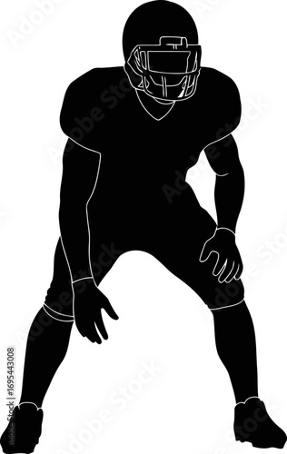 gridiron glory american football player silhouette, intense focus, ready for the snap, isolated on transparent background