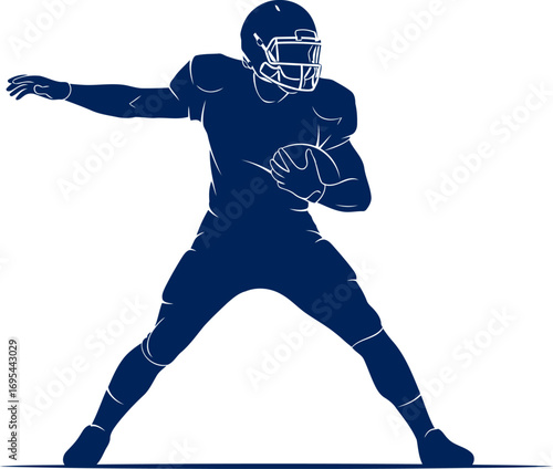 gridiron glory american football silhouette, intense focus, ready to strike, isolated on transparent background