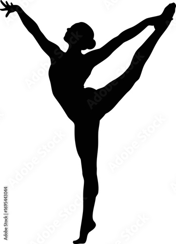 gymnast silhouette graceful arabesque pose, athletic power, and artistic expression, isolated on transparent background