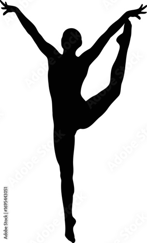 gymnast silhouette graceful arabesque, effortless balance, artistic movement, isolated on transparent background