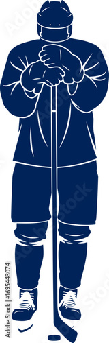 ice hockey player silhouette awaiting the faceoff, focused and ready, isolated on transparent background