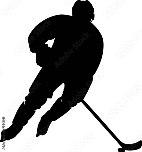 ice hockey player silhouette dynamic action, speed, and unrivaled skill on ice, isolated on transparent background
