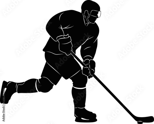 ice hockey silhouette a dynamic players intense focus, unwavering determination, and imminent rush, isolated on transparent background