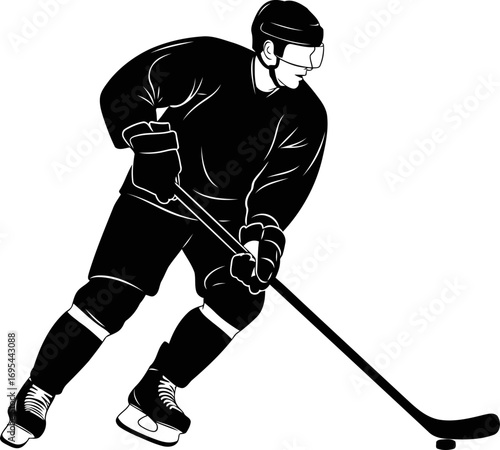 ice hockey player silhouette intense focus, dynamic action, and unwavering determination, isolated on transparent background
