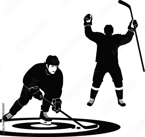ice hockey showdown victory celebration, intense action, and athletic skill, isolated on transparent background
