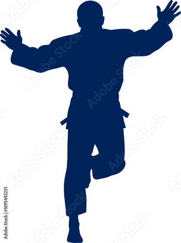 judo silhouette triumphant athlete, celebratory pose, unwavering spirit, isolated on transparent background
