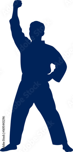 karate master silhouette triumphant pose, inner peace, unwavering spirit, isolated on transparent background