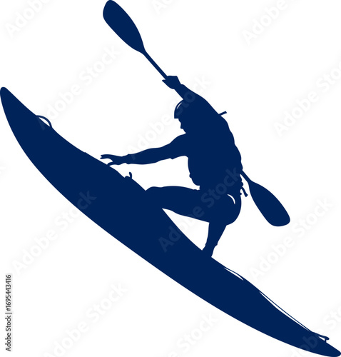 kayaking silhouette dynamic water sport, extreme paddling, adrenaline rush, isolated on transparent background