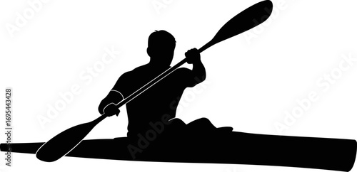 kayaking silhouette a lone paddlers rhythmic dance with water, a journey of exploration and selfdiscovery, isolated on transparent background